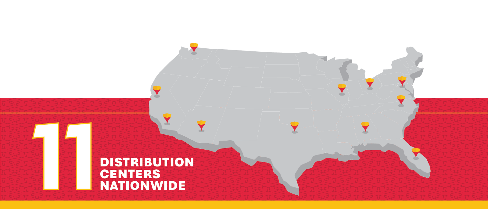 Map of 11 SLAM distribution centers across the United States